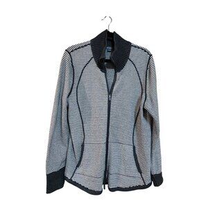 Eddie Bauer Womens XL Black & White Striped Full Zip Cardigan Sweater